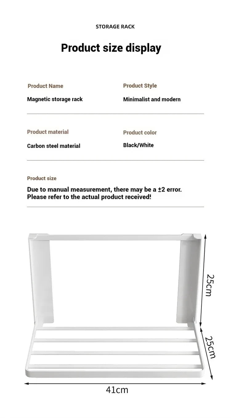 Metal Foldable Magnetic Storage Shelf, Black/White. 41 cm x 25 cm D x 25 cm H