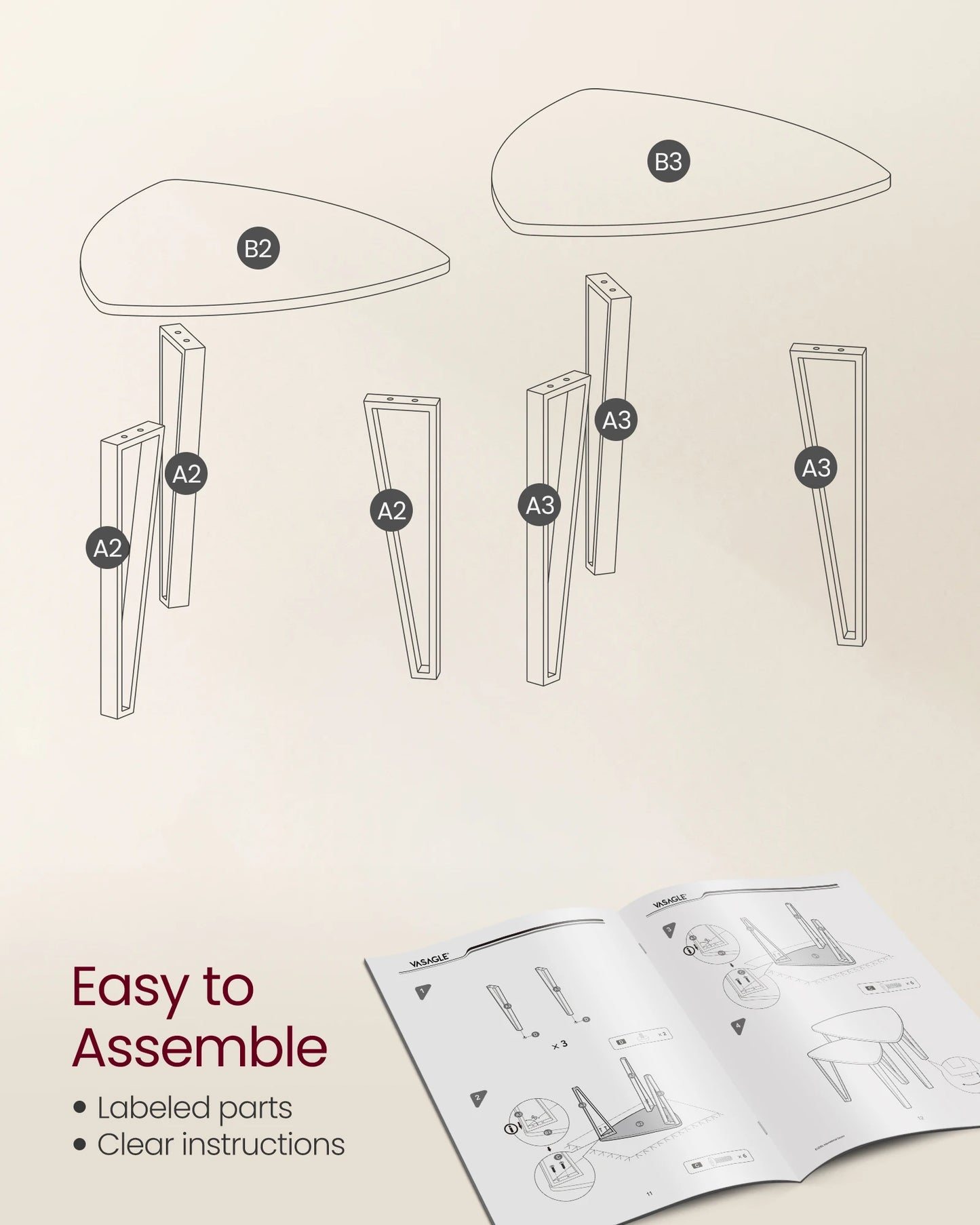 Modern Minimalist Set of Two Triangular Nesting Tables