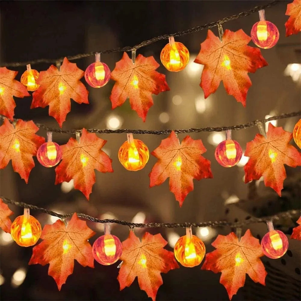Fall/Thanksgiving Pumpkin Maple Leaf String Lights