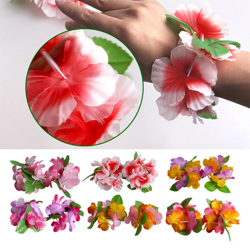 6 Piece Hawaiian Luau Set, Wrist Leis Or Headbands