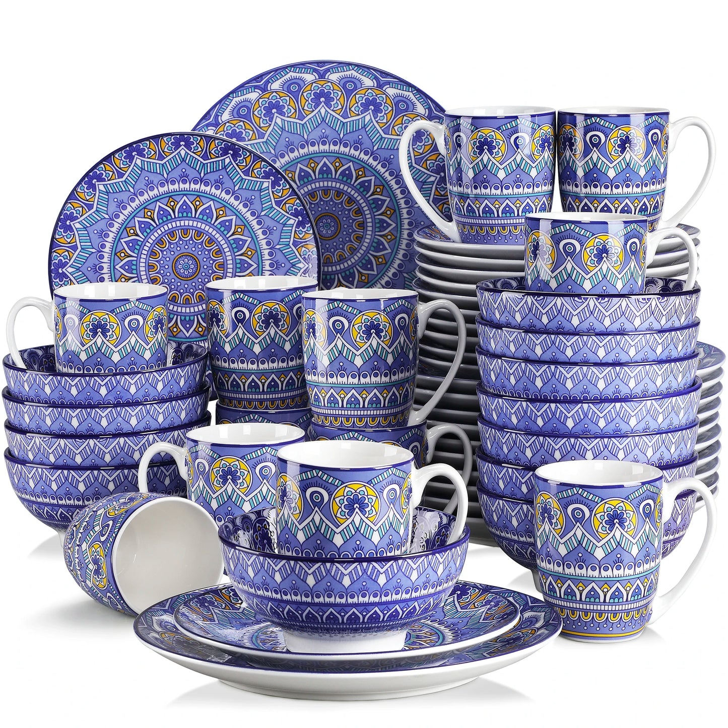 16/32/48 Piece Ceramic Dinnerware Set Colorful Mandala Pattern With Dinner Plate Dessert Plate Mug And Bowl