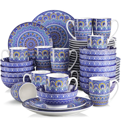 16/32/48 Piece Ceramic Dinnerware Set Colorful Mandala Pattern With Dinner Plate Dessert Plate Mug And Bowl