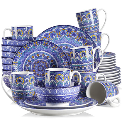 16/32/48 Piece Ceramic Dinnerware Set Colorful Mandala Pattern With Dinner Plate Dessert Plate Mug And Bowl