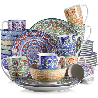 16/32/48 Piece Ceramic Dinnerware Set Colorful Mandala Pattern With Dinner Plate Dessert Plate Mug And Bowl