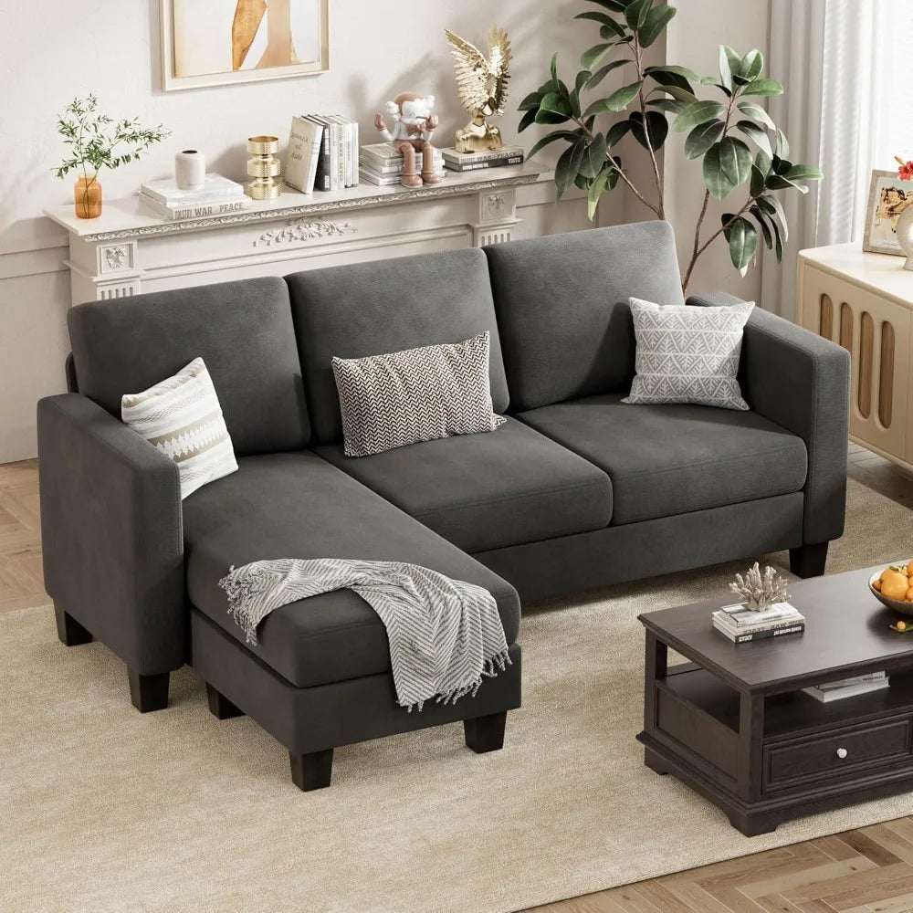 Sectional Sofa Couch, 3 Seat L-Shaped Sofa with Linen Fabric