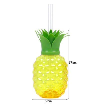 Plastic Fruit Drink Cups With Straw, Strawberry/Pineapple/Watermelon, Set Of 6 Or 8