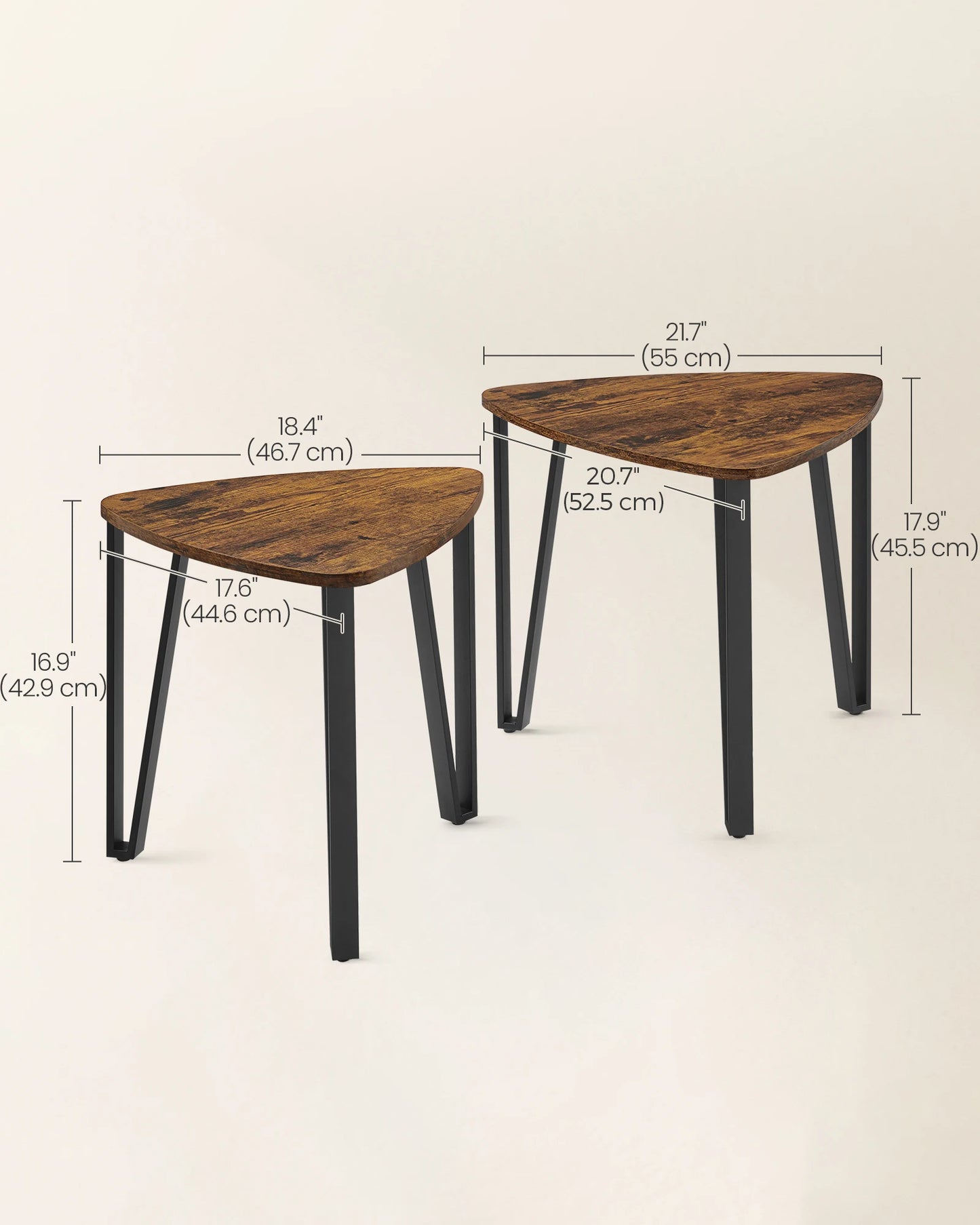 Modern Minimalist Set of Two Triangular Nesting Tables