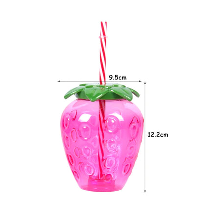 Plastic Fruit Drink Cups With Straw, Strawberry/Pineapple/Watermelon, Set Of 6 Or 8