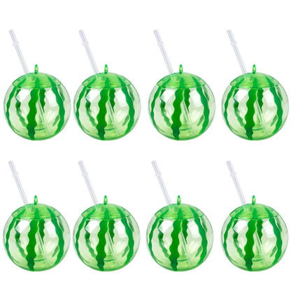 Plastic Fruit Drink Cups With Straw, Strawberry/Pineapple/Watermelon, Set Of 6 Or 8