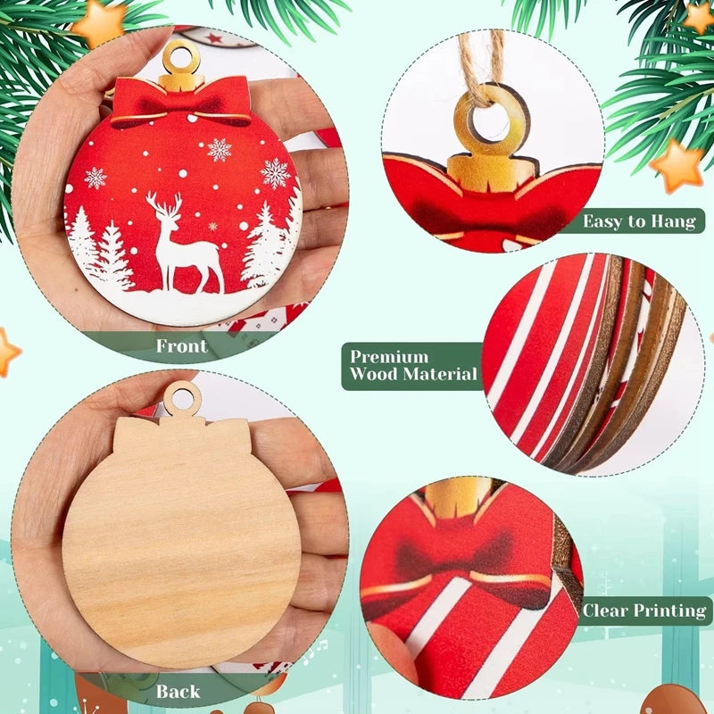 12Pcs Wooden Christmas Ball Ornaments