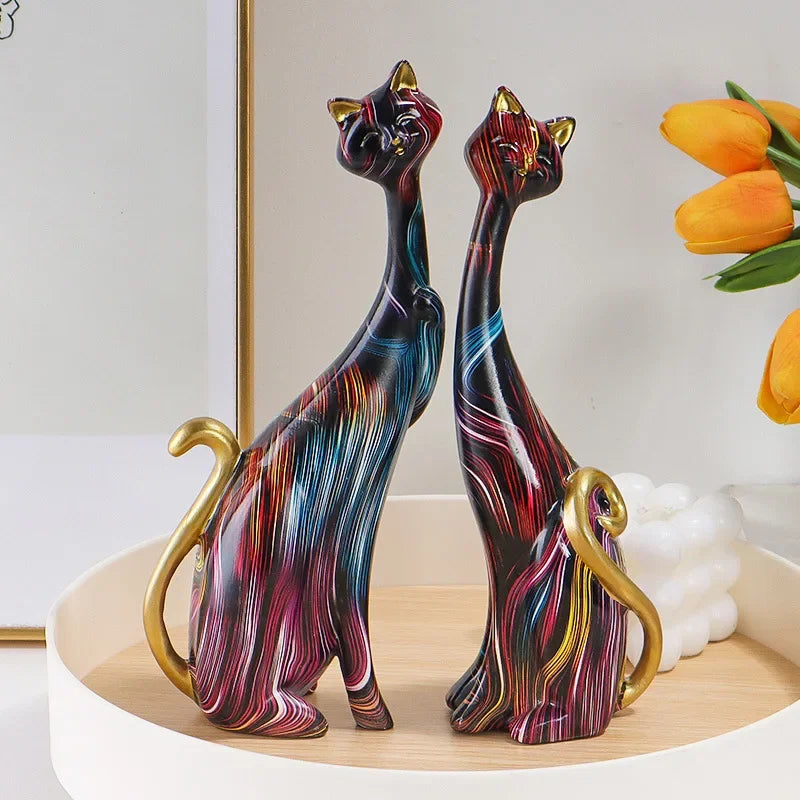 2 Piece Abstract Graffiti Art Cat Scuptures