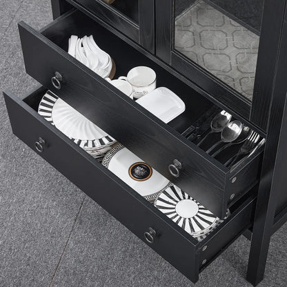 71" Arched Modern Display Cabinet, Glass Doors 2 Drawers