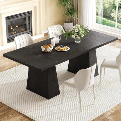 Modern Rectangular Dining Table, Pedestal Legs, Seats 6