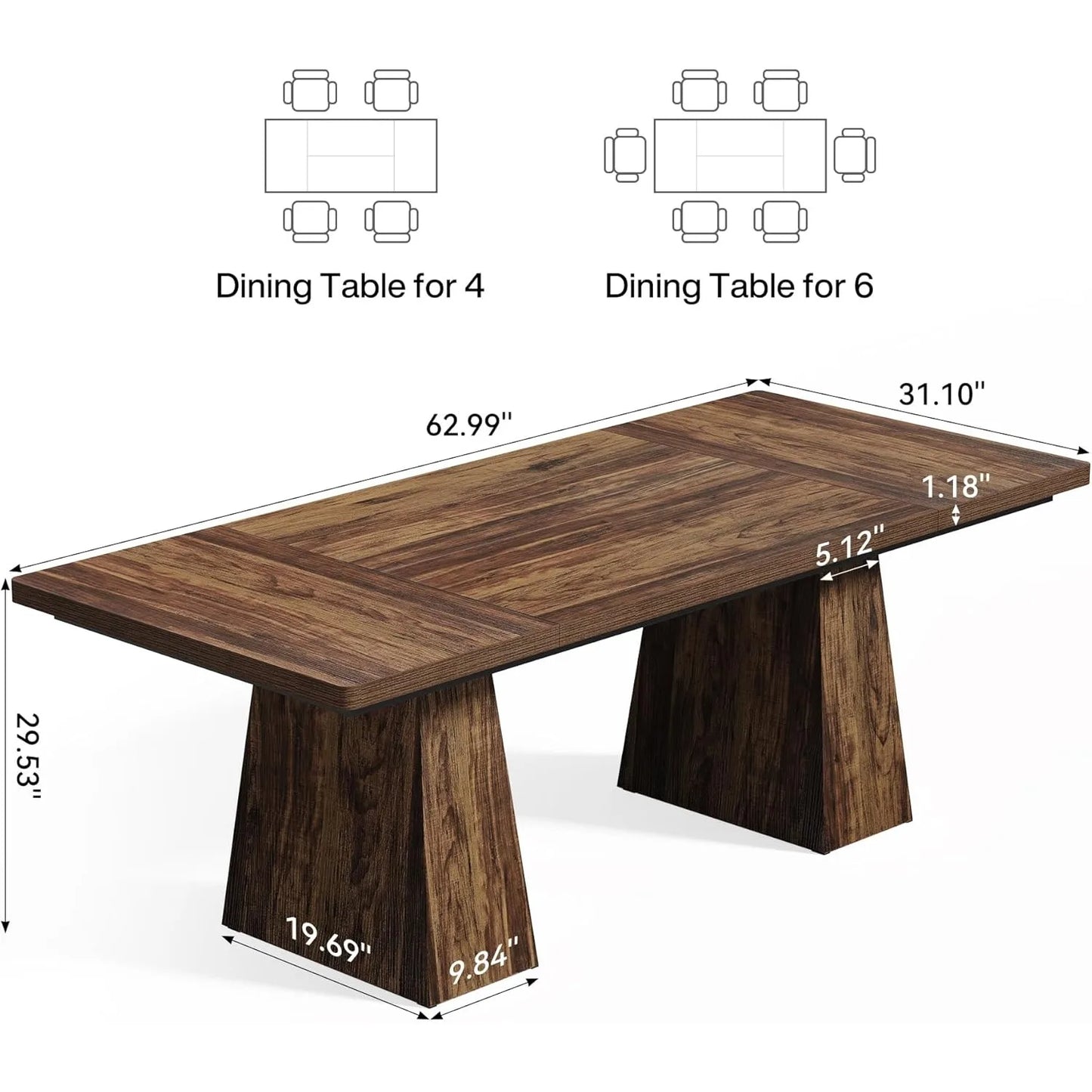 Dining Table for 6 People,Rectangle Table with Heavy Duty Legs, Modern