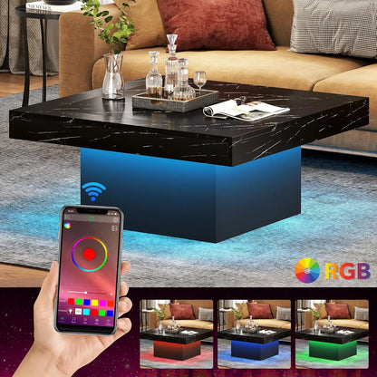 Modern Square Coffee Table With LED Lighting