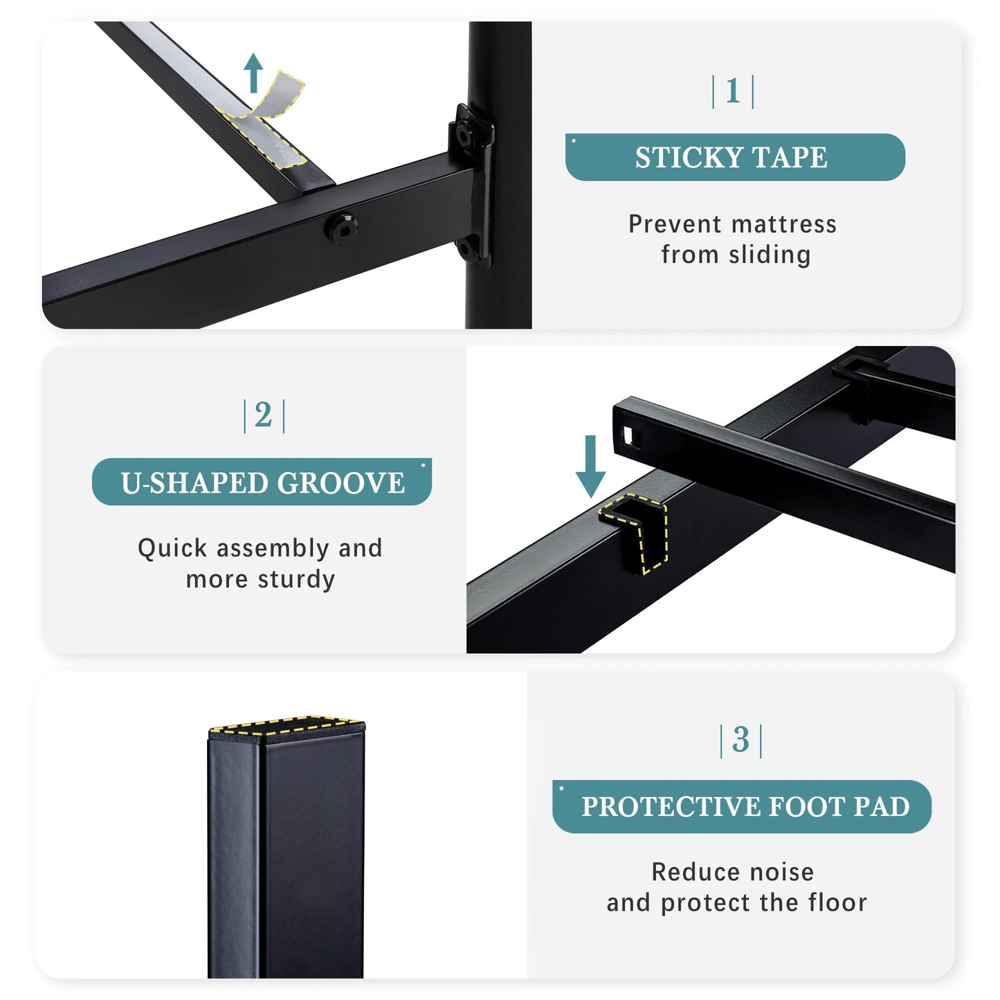 Metal Platform Bed Frame, Vintage Victorian Style, Wrought Iron Headboard and Footboard, Gold/Black/White, Twin/Full/Queen