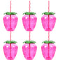 Plastic Fruit Drink Cups With Straw, Strawberry/Pineapple/Watermelon, Set Of 6 Or 8