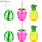 Plastic Fruit Drink Cups With Straw, Strawberry/Pineapple/Watermelon, Set Of 6 Or 8