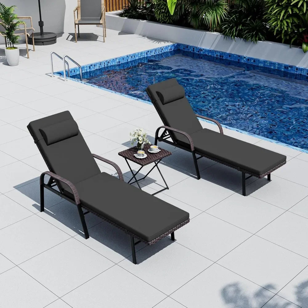 3 Piece Set 2 Chaise Lounge Chairs And Folding Table