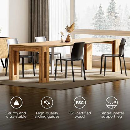 Extendable Console Table Rustic Oak 120", Italian Made with Extension Leaves