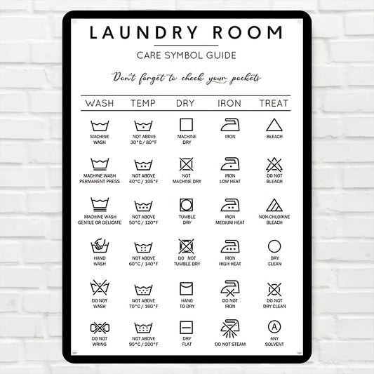 Vintage Laundry Room Guide Sign - Durable Metal Wall Decor with Care Symbols for Clothing