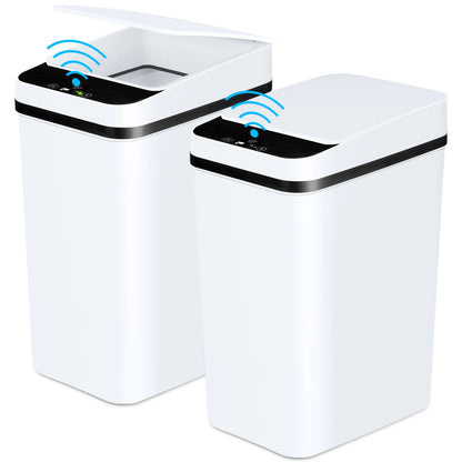 2 Pack 12L White Bathroom Automatic Trash Cans Touchless Motion Sensor Slim with Lid