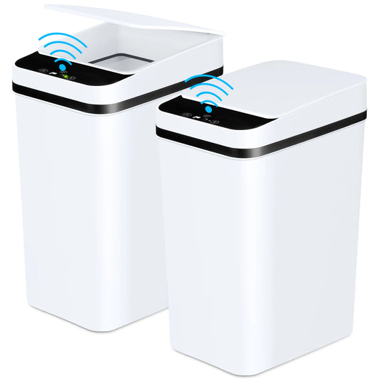 2 Pack 12L White Bathroom Automatic Trash Cans Touchless Motion Sensor Slim with Lid