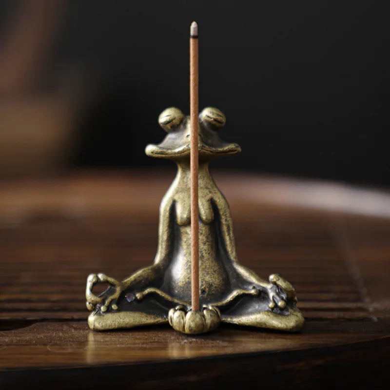 Antique Brass Meditation Zen Frog Statue
