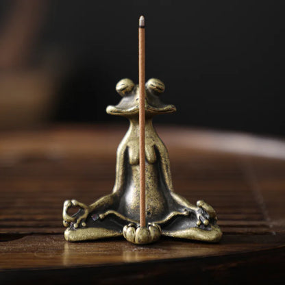 Antique Brass Meditation Zen Frog Statue