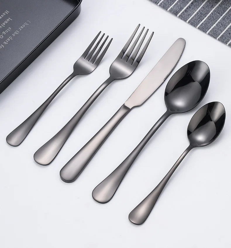 5 Piece Elegant Stainless Steel Cutlery Set Knife Dinner Fork Salad/Dessert Fork Tablespoon Teaspoon Dishwasher Safe