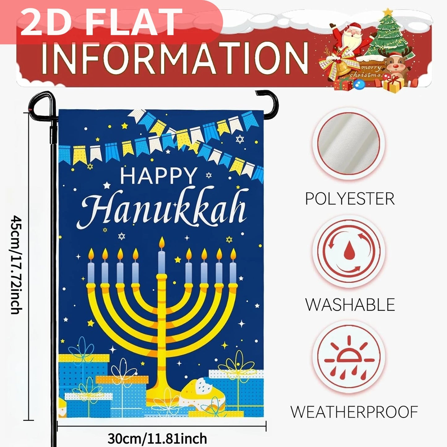 1pc Happy Hanukkah Garden Flags, 12 x 18 Inch, Double Sided, Polyester