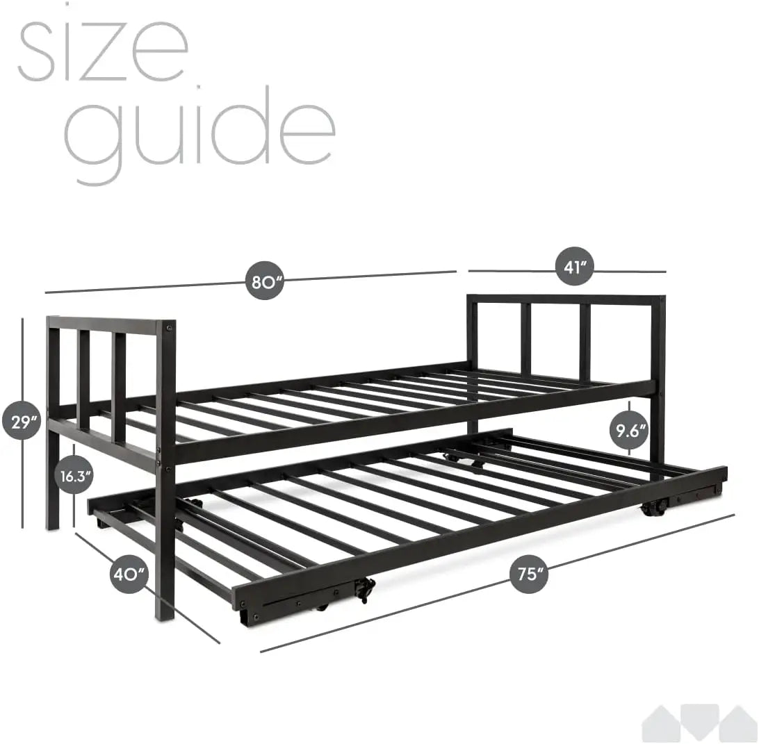 Twin Pop Up Trundle Black Metal Bed Frame