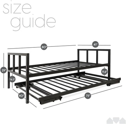 Twin Pop Up Trundle Black Metal Bed Frame
