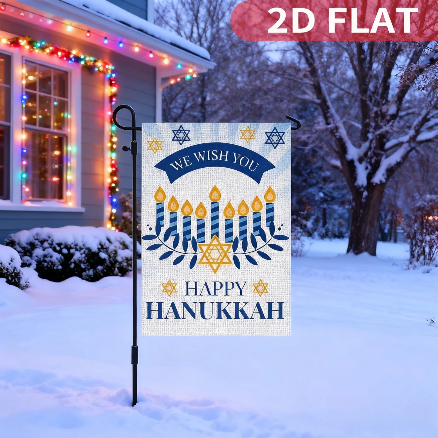 1pc Happy Hanukkah Garden Flag, Double Sided, Polyester,12x18 Inch