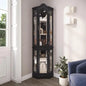 Lighted Traditional Corner Curio Cabinet, Glass Doors, Mirrored Back