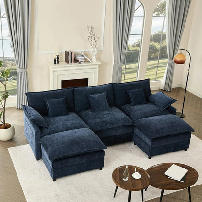 108" U Shaped Couch, Modular Sectional Sofa, 3-Seater Comfy Cloud Couch with Movable Ottoman