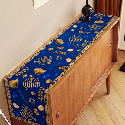 Hanukkah Linen Table Runner Hebrew Jewish Holiday Decor
