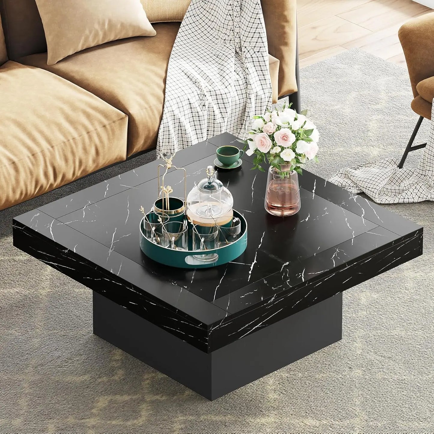 Modern Square Coffee Table With LED Lighting