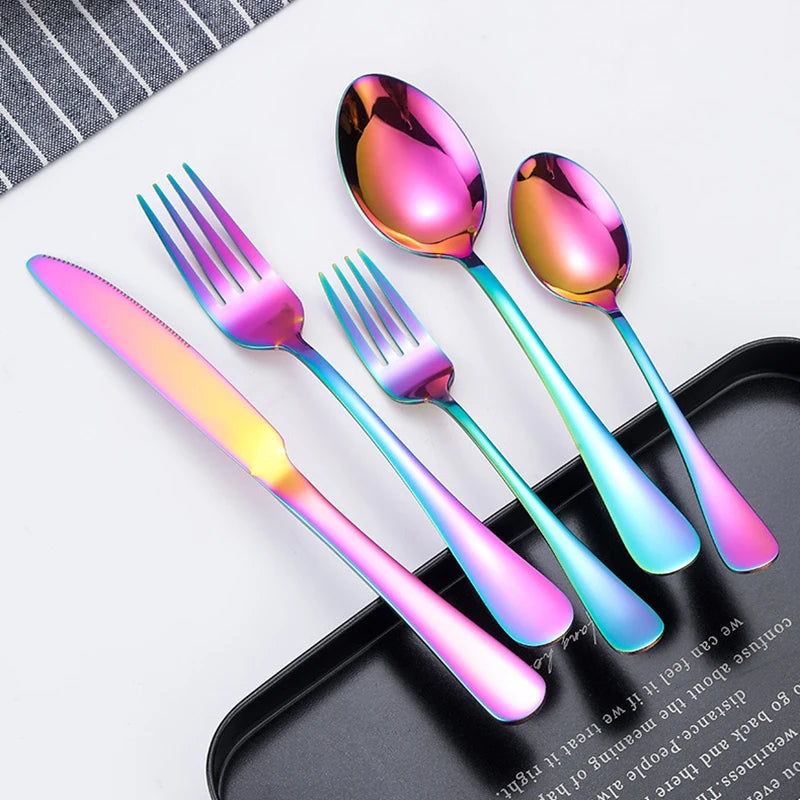 5 Piece Elegant Stainless Steel Cutlery Set Knife Dinner Fork Salad/Dessert Fork Tablespoon Teaspoon Dishwasher Safe