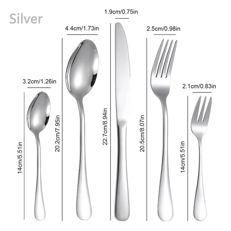 30 Piece Silver Stainless Steel Cutlery Set Knife/Dinner Fork/Dessert Fork/Tablespoon/Teaspoon Dishwasher Safe