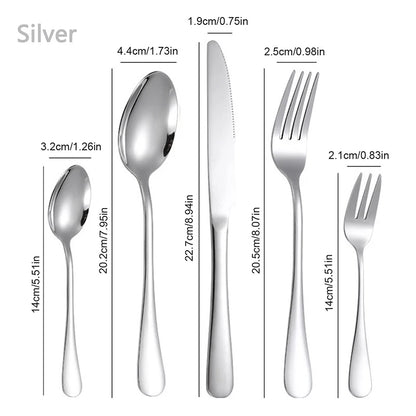 30 Piece Silver Stainless Steel Cutlery Set Knife/Dinner Fork/Dessert Fork/Tablespoon/Teaspoon Dishwasher Safe