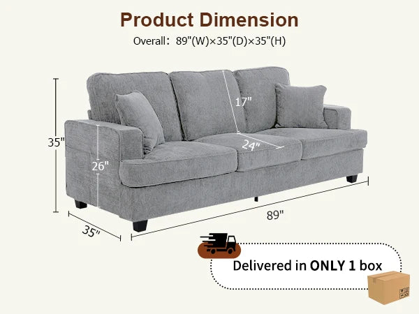 89 inch Cloud Couch Sofa, Chenille, Modern 3 Seater Sofas