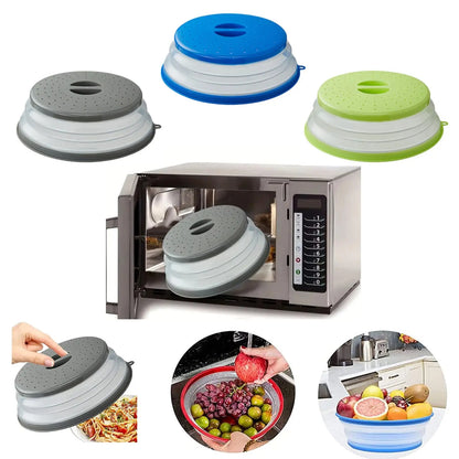 Collapsible Microwave Food Cover Prevents Splatter Colander