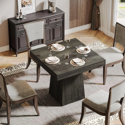 Rustic Farmhouse, Square Dining Table, Pedestal Base, Great For Small Spaces