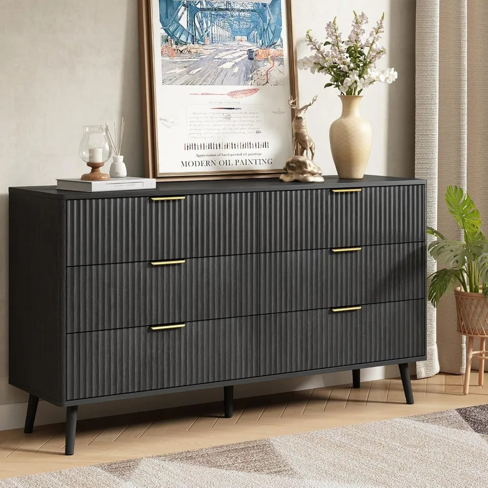 Modern Chic Black 3 Piece Set with 6 Drawer Dresser And 2 Nightstands