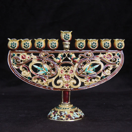 Metal Gold/Enamel Hanukkah Menorah