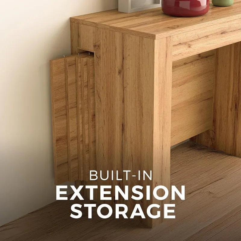 Extendable Console Table Rustic Oak 120", Italian Made with Extension Leaves