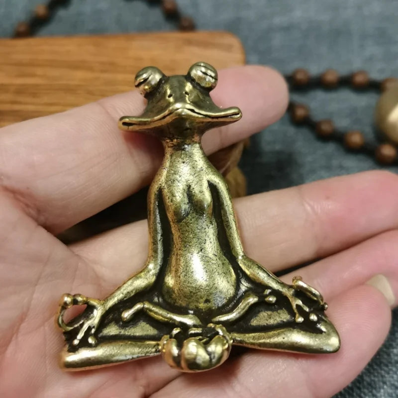 Antique Brass Meditation Zen Frog Statue