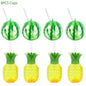 Plastic Fruit Drink Cups With Straw, Strawberry/Pineapple/Watermelon, Set Of 6 Or 8