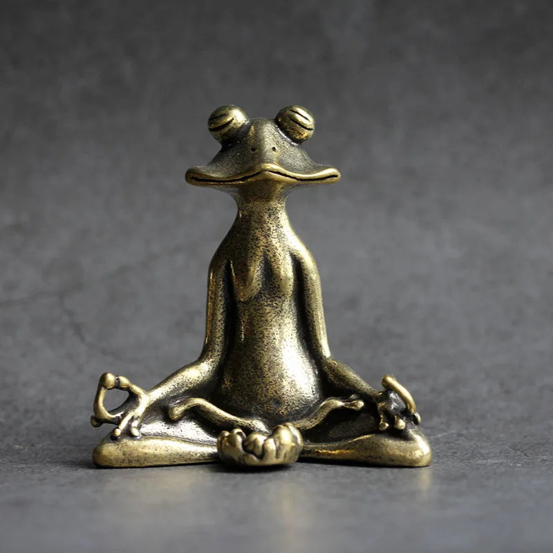 Antique Brass Meditation Zen Frog Statue